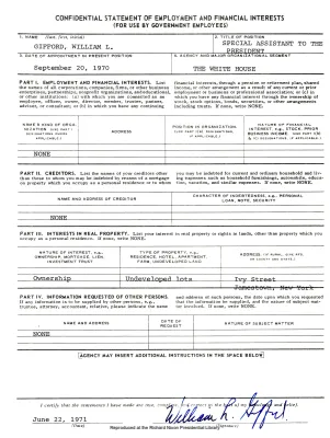 [Standards of Conduct] Confidential Report of Empl[oyment] and Financial Interests (WH), 1971 [2 of 3]