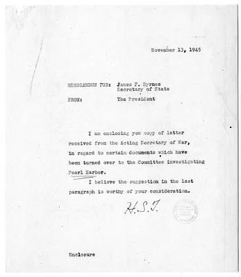 Letter from Acting Secretary of War Kenneth Royall to President Harry S. Truman, with Related Material