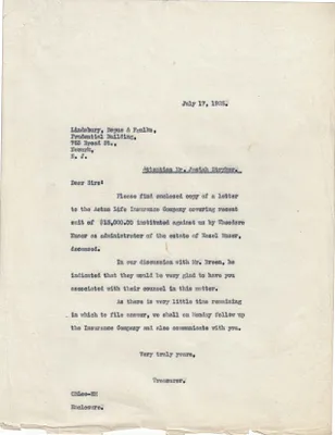 Letters Sent to Josiah Stryker, July 17, 1925