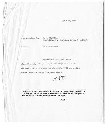 Memorandum from President Harry S. Truman to David Niles