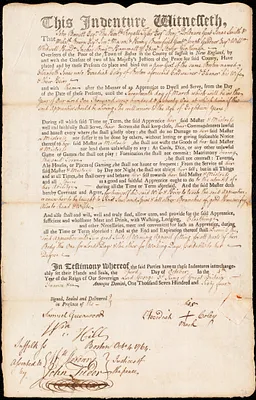 Elizabeth Jones indentured to apprentice with Hezediah Coley of Boston, 3 October 1764