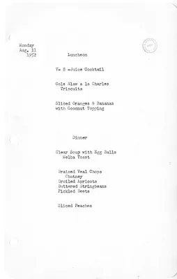 White House Luncheon and Dinner Menu