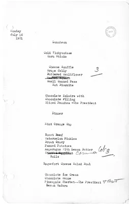 White House Luncheon and Dinner Menu