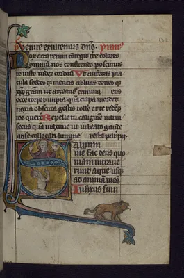 Initial S with David Bathing in the Sea and God Blessing; Lion in Margins