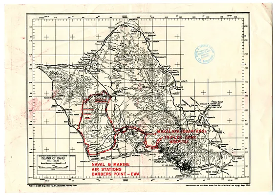 Map, Naval and Marine Air Stations, Oahu