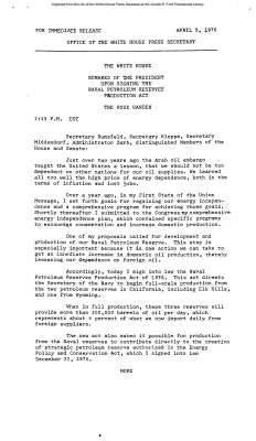 Remarks of the President upon Signing the Naval Petroleum Reserves Production Act [Ford Speech or Statement]