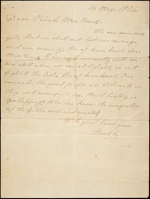 Bartolomeo Vanzetti autographed note signed to [Elizabeth Glendower] Evans, [Charlestown], 14 May 1926