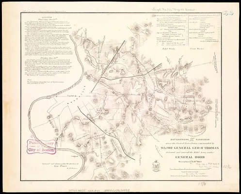 Battlefields in front of Nashville where the United States forces commanded by Major General Geo. H. Thomas defeated and routed the Rebel army under General Hood, December 15th & 16th 1864
