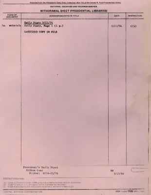 President Gerald R. Ford's Daily Diary, September 21, 1974