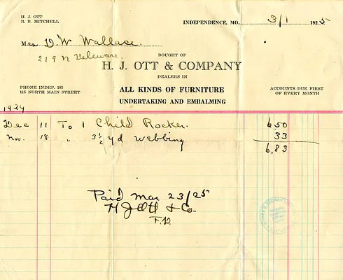 Receipt from H. J. Ott and Company, Independence, Missouri