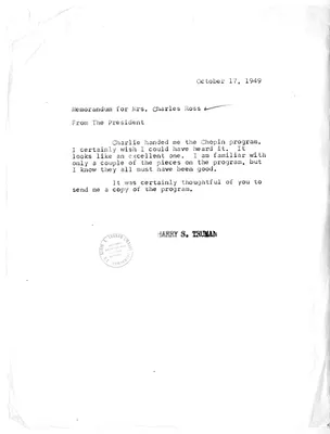Correspondence Between President Harry S. Truman and Florence Ross