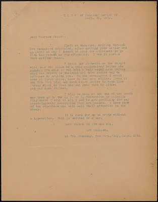 Art Shields typed letter signed to Amleto Fabbri, New York, N.Y., September 21, 1925