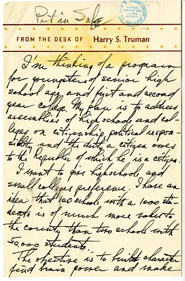 Longhand Note of President Harry S. Truman