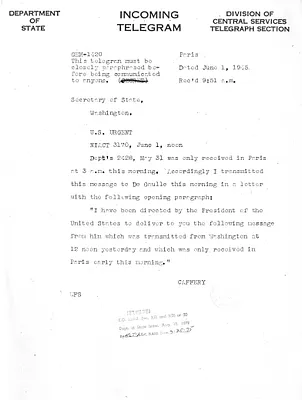 Telegram from Jefferson Caffery to Secrertary of State Edward Stettinius