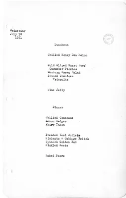 White House Luncheon and Dinner Menu