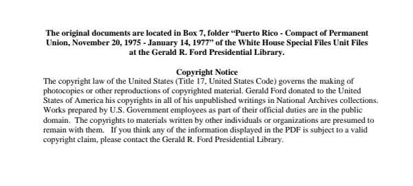 Puerto Rico - Compact of Permanent Union, November 20, 1975 - January 14, 1977