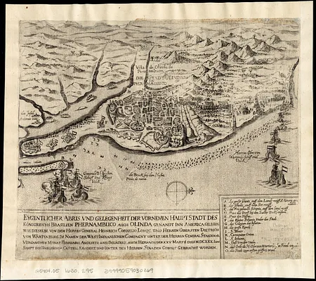 Eygentlicher abris und gelegenheit der vornemen hauptstadt des Königreichs Brasilien Phernambuco auch Olinda genandt inn America gelegen, wie dieselbe von dem herren General Heinrich Cornelio Lonqc. und herren Obersten Dietrich von Wartenburg ... sampt die umbligende castell erobert und unter der herren staaden gewalt gebracht worden