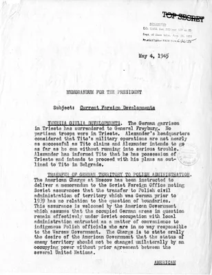 Memorandum from Acting Secretary of State Joseph Grew to President Harry S. Truman, Current Foreign Developments