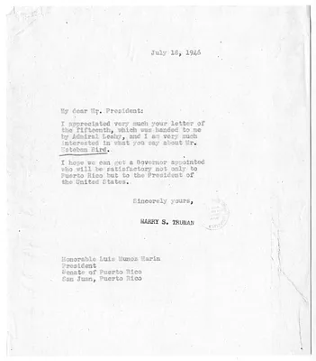 Correspondence Between President Harry S. Truman and Luis Munoz Marin