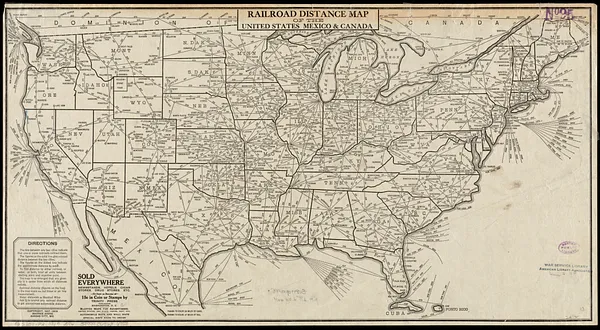 Railroad distance map of the United States, Mexico & Canada