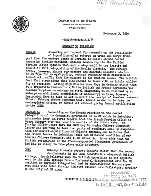 Memorandum, State Department Summary of Telegrams