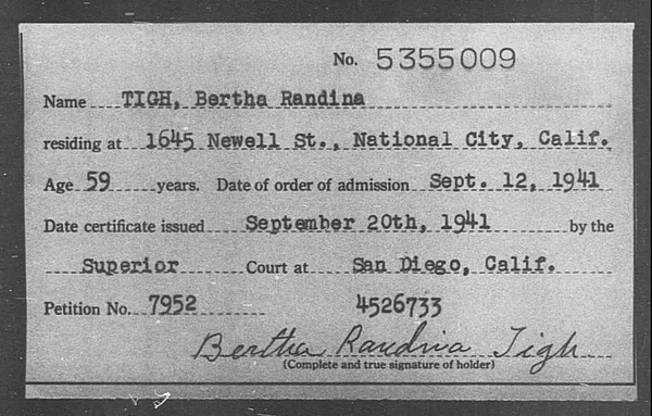 Tigh, Bertha Randina - 1941