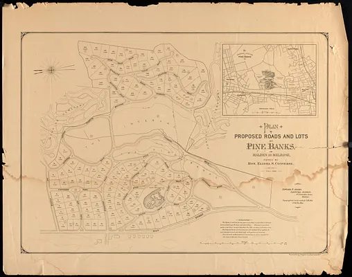 Plan of proposed roads and lots at Pine Banks in Malden and Melrose, owned by Hon. Elisha S. Converse