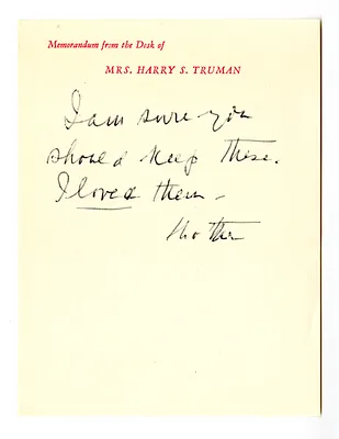 Note from Bess W. Truman to Margaret Truman