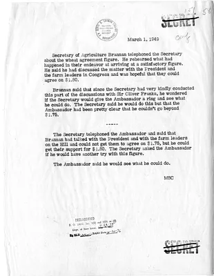 Memorandum of Telephone Conversation Between Secretary of State Dean Acheson and Secretary of Agriculture Charles Brannan