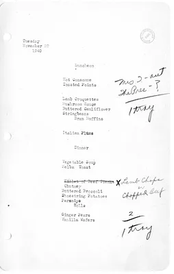 White House Luncheon and Dinner Menu