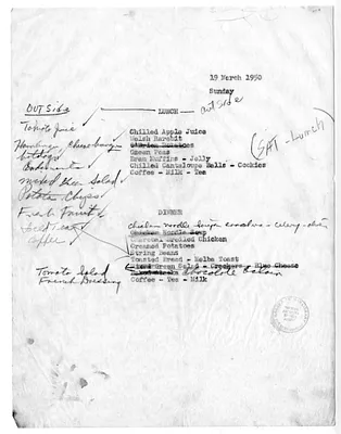 Menu for President Harry S. Truman's  Visit to Key West, Florida
