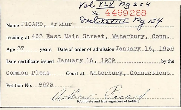 Naturalization Index, District Court, New Haven County at Waterbury,  1895-1971, Picard-Rinaldi, D.