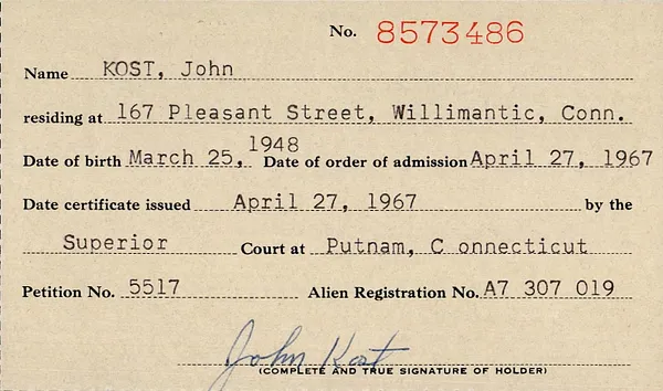 Windham County Superior Court, Index to Naturalization Records, 1906-1974, Kost-Piht