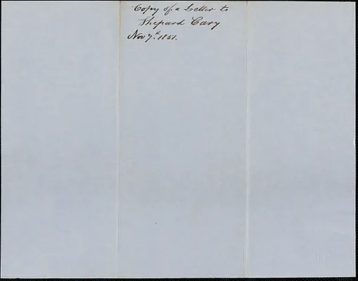 Copy of a letter from Samuel Warner to Shepard Cary, 7 November 1851