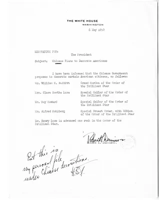 Memorandum from Admiral Robert Dennison to President Harry S. Truman