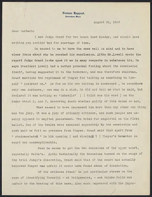 Herbert Brutus Ehrmann Papers, 1906-1970. Sacco-Vanzetti. Norman Hapgood: letters, 1928, 1929, 1931-1935. Box 12, Folder 16, Harvard Law School Library, Historical & Special Collections