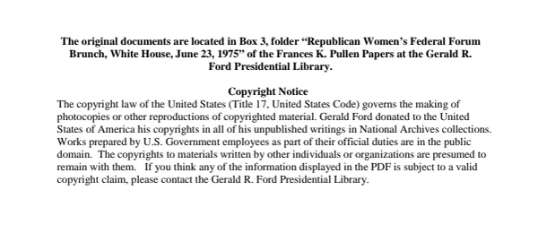 1975/06/23 - Republican Women's Federal Forum Brunch, White House