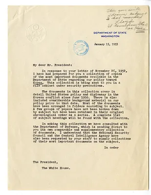 Letter from Secretary of State Dean Acheson to President Harry S. Truman with Attachment