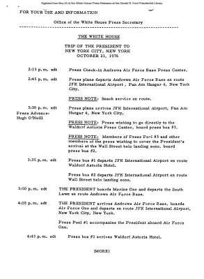Trip of the President to New York City, New York, October 21, 1976 [Schedule]