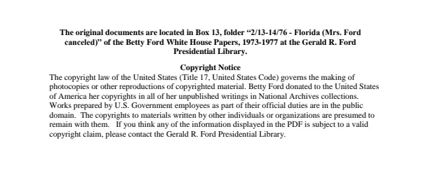 2/13-14/76 - Florida (Mrs. Ford cancelled)
