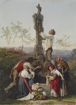 Peasants Decorating Wayside Shrine