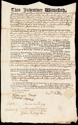 John Bedson indentured to apprentice with Samuel Smallidge [Smalledge] of Boston, 1 August 1749