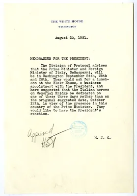 Memorandum from Matthew Connelly to President Harry S. Truman