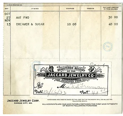 Bill and Receipt from Jaccard Jewelry Company