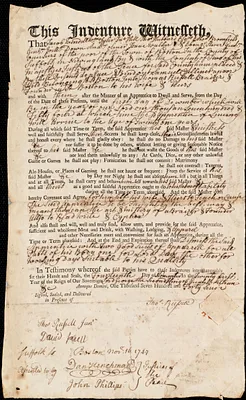 Samuel Culliner [Cuilner] indentured to apprentice with Thomas Russell of Boston, 14 November 1747