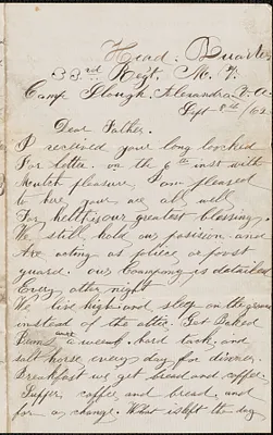 Letter from William Jubb, Camp Slough, Alexandra V.A., to Thomas Jubb, September 8, 1862