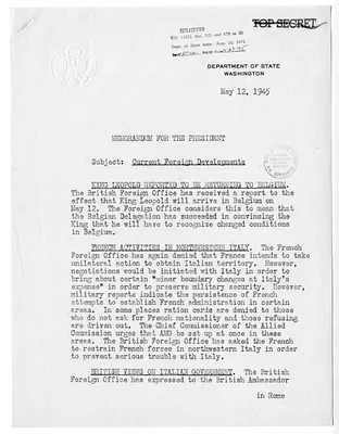 Memorandum from Acting Secretary of State Joseph Grew to President Harry S. Truman