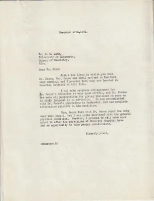 Letters Sent to S.C. Lind, December 17, 1930