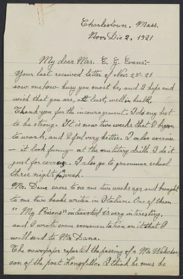 Herbert Brutus Ehrmann Papers, 1906-1970. Sacco-Vanzetti. Bartolomeo Vanzetti. Autograph Letters Signed to Mrs. Elizabeth Glendower Evans, 1920-1927. Box 16, Folder 17, Harvard Law School Library, Historical & Special Collections