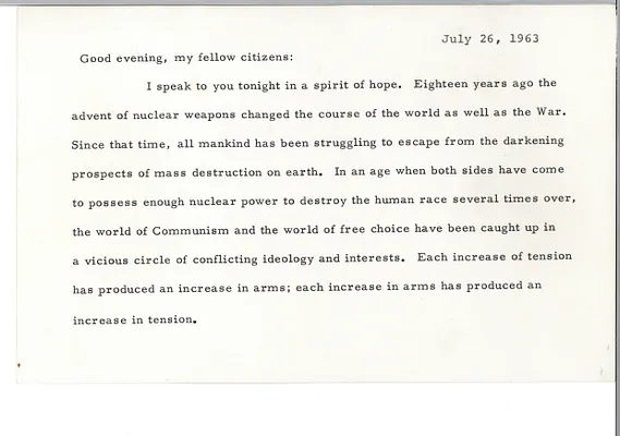 Radio and television address to the nation on nuclear test ban treaty, 26 July 1963